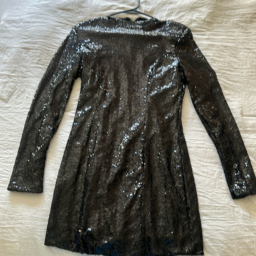 Size small black sequins, mini dress with long sleeves